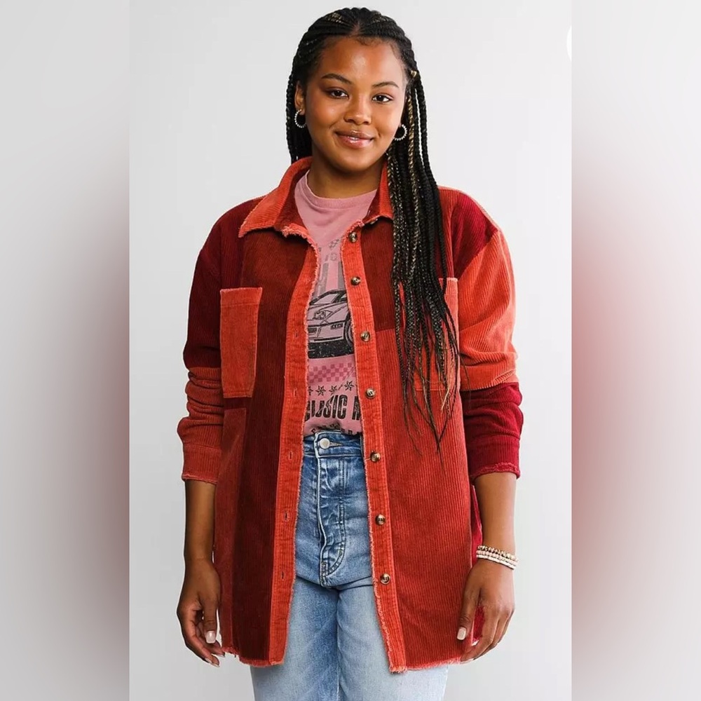 Oli & Hali | Small Red Orange Color Block Corduroy 100%‎ Cotton Shacket